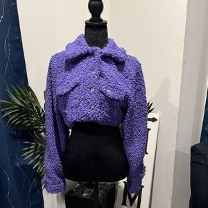 Women's Purple Crop Textured Jacket